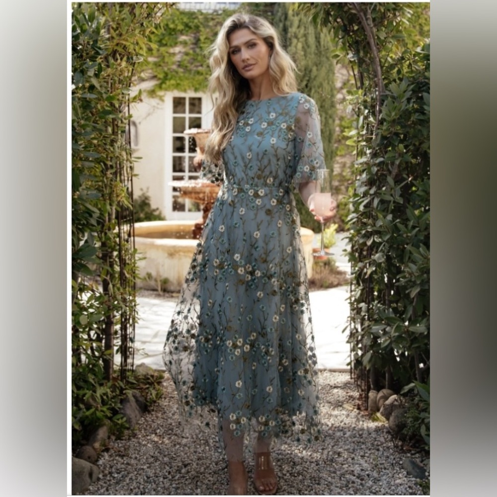 Baltic Born Teal Floral Embroidered Maxi Dress